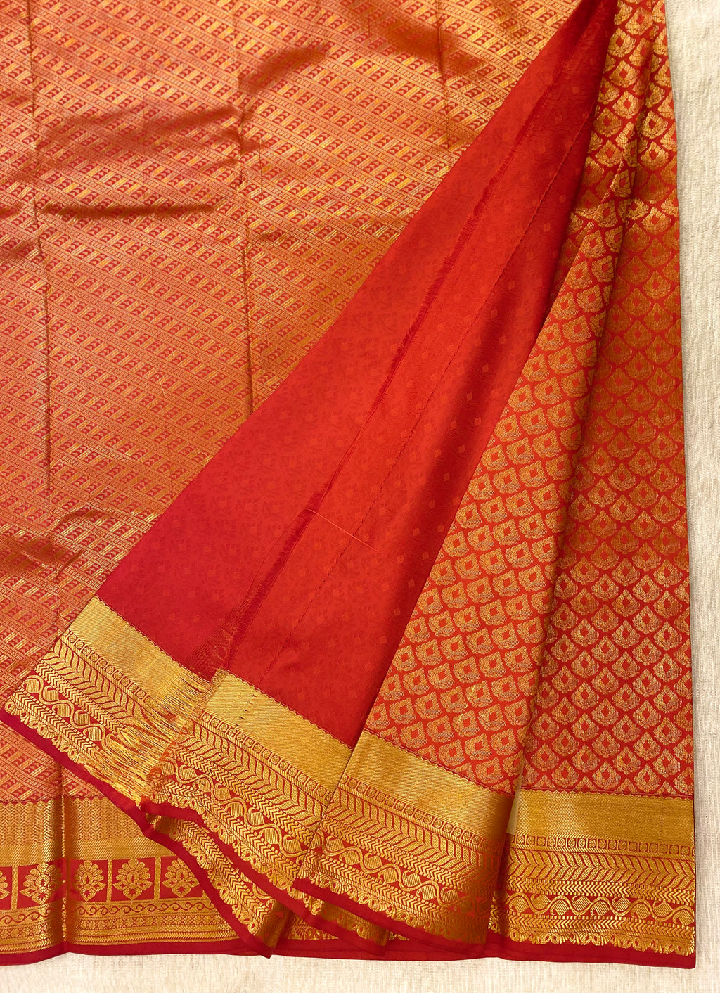 Kanchipuram Silk Saree Red | Gold Brocade Detailing with Zari Border