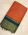 Kalyani Cotton Checkered Saree Orange and Green