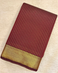 Maheshwari Cotton Checkered Saree Maroon with Zari Border