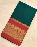 Narayanpet Cotton Saree Bottle Green with Maroon Zari Border