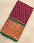Narayanpet Cotton Saree Maroon Checks with Temple Border