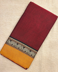 Narayanpet Cotton Saree Maroon with Elephant Border