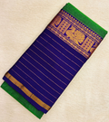 Narayanpet Mercerized Cotton Half & Half Saree – Green & Navy Blue