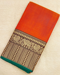 Narayanpet mercerized cotton saree Orange with traditional elephant border