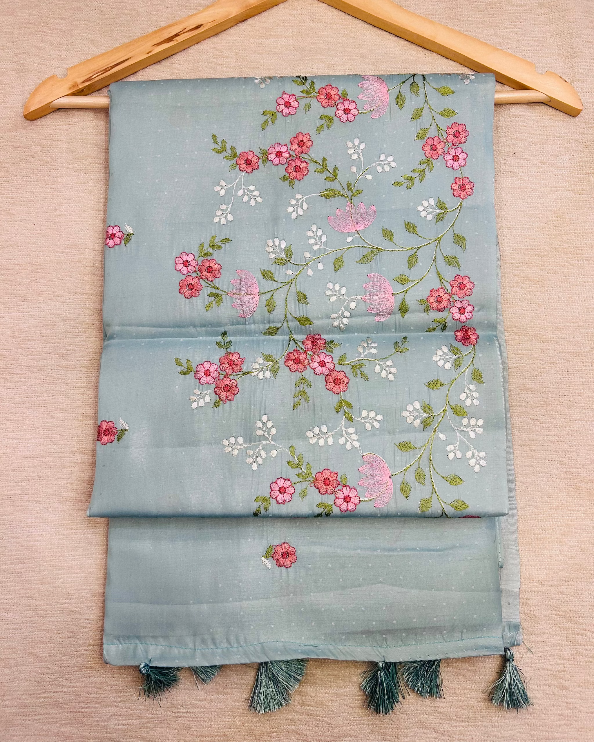 Organza Silk_Blue with Floral Embroidery