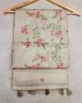 Organza Silk Saree with Floral Embroidery Beige