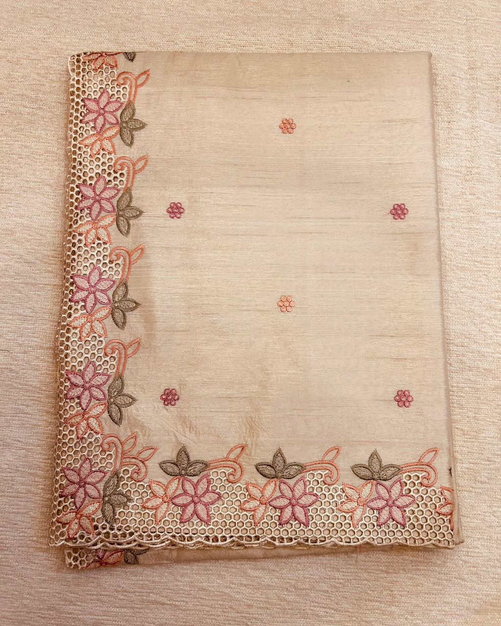 Pure Organza Silk Cutwork Saree – Beach Beige