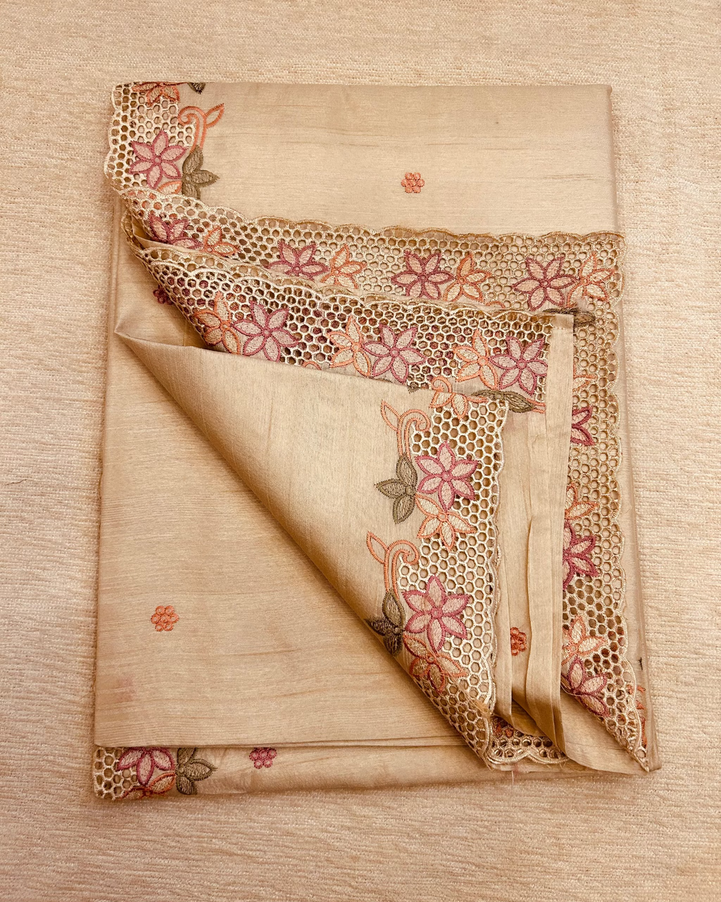 Pure Organza Silk Cutwork Saree – Beach Beige